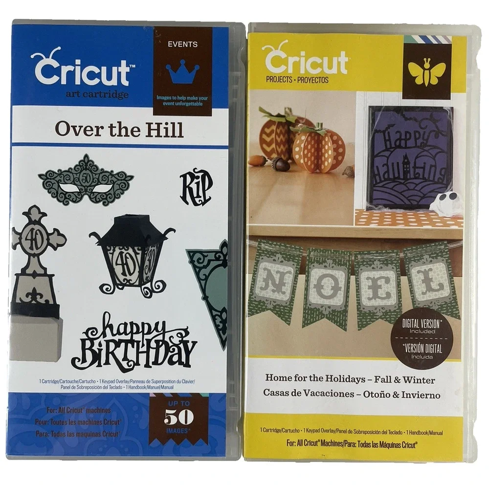 Cricut Cartridge Lot of 2 Over the Hill Gothic Birthday & Holidays LIKELY LINKED